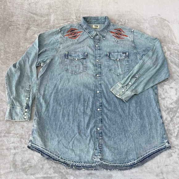 Polo Denim Supply Pearl Snap Western Shirt Mens 2XLT Blue Aztec Cowboy New NWOT